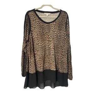 MICHAEL KORS Tunic Animal Print Black Chiffon Hem and Trim Sz 2X